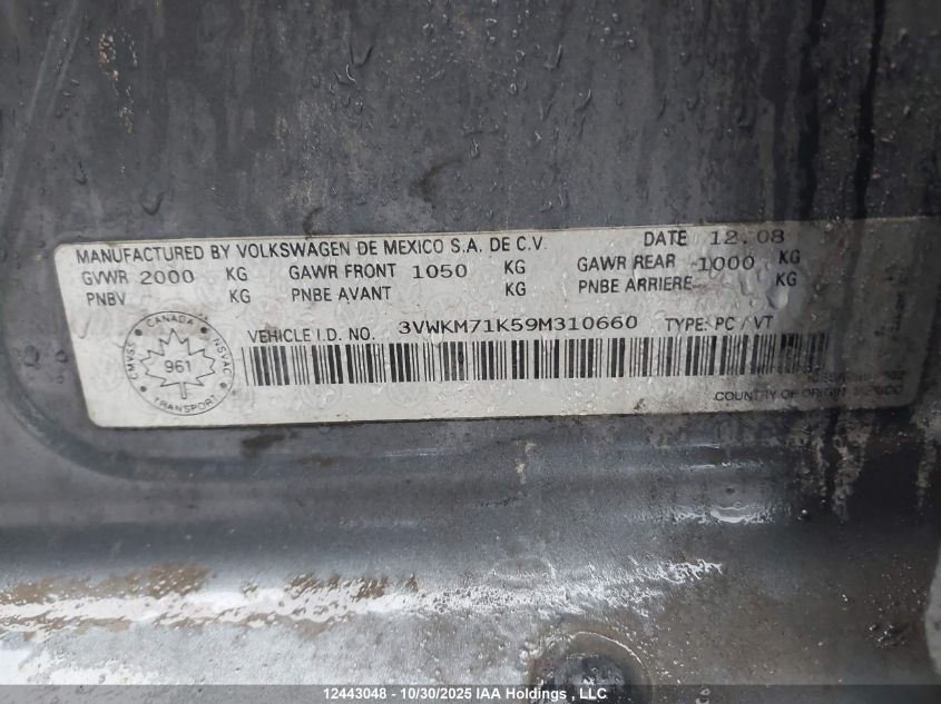 2009 Volkswagen Jetta S VIN: 3VWKM71K59M310660 Lot: 12443048