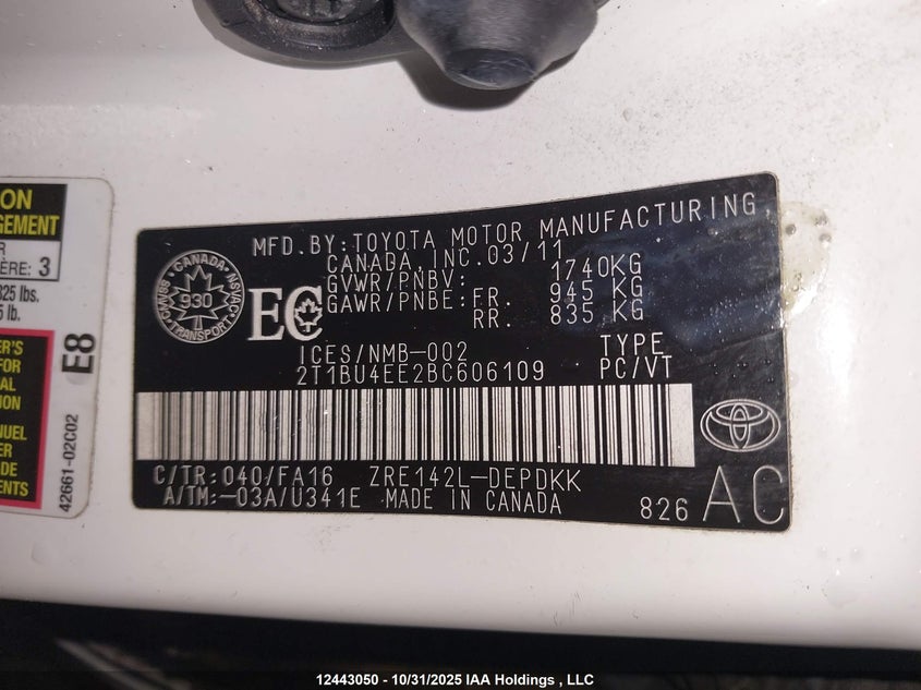 2T1BU4EE2BC606109 2011 TOYOTA COROLLA photo no. 19