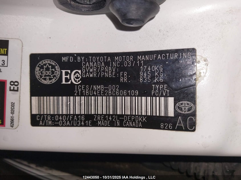 2T1BU4EE2BC606109 2011 TOYOTA COROLLA photo no. 9