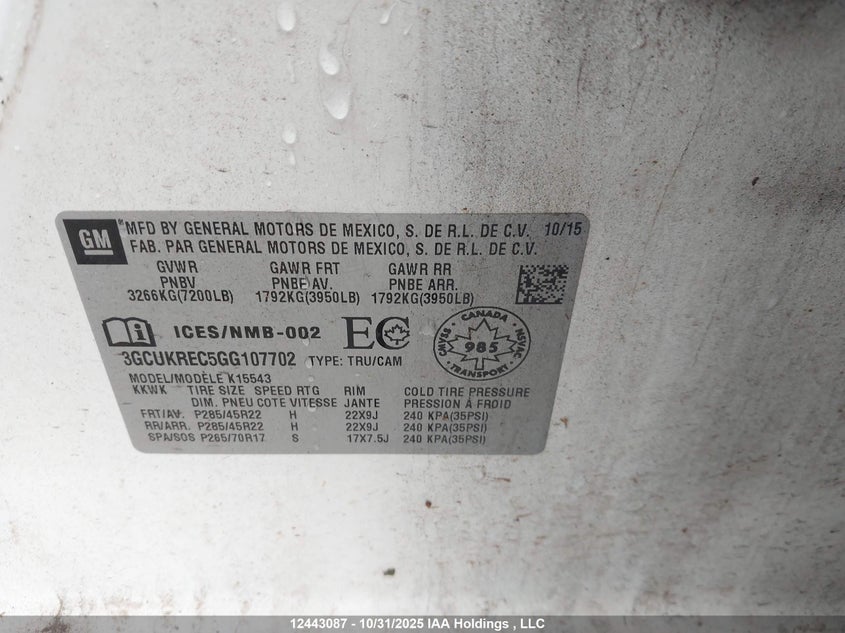 3GCUKREC5GG107702 2016 CHEVROLET SILVERADO photo no. 18