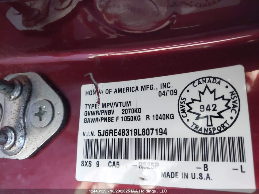 5J6RE48319L807194 2009 HONDA CR-V photo no. 17