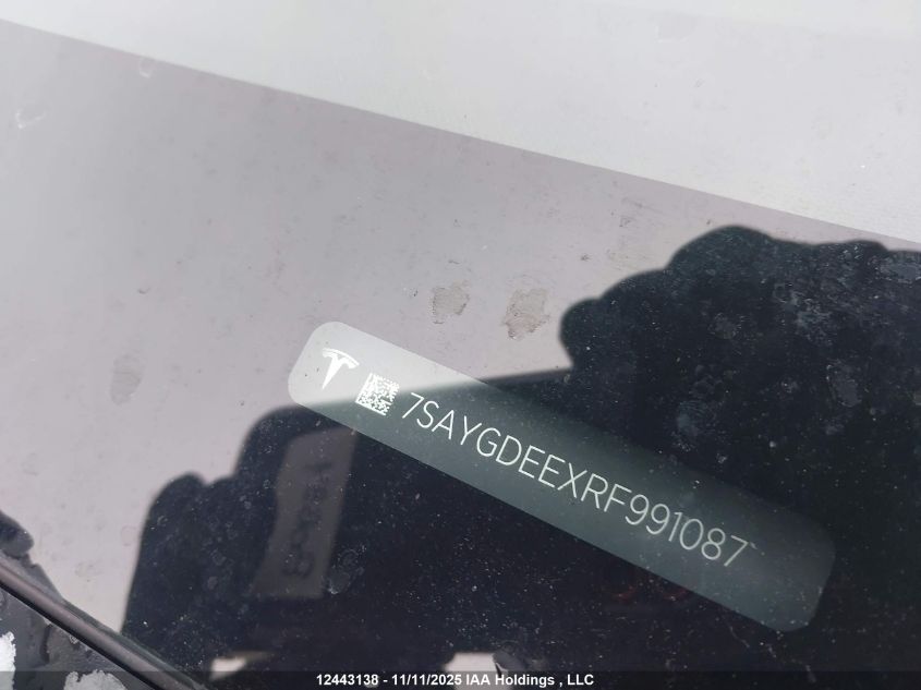 2024 Tesla Model Y Long Range VIN: 7SAYGDEEXRF991087 Lot: 12443138