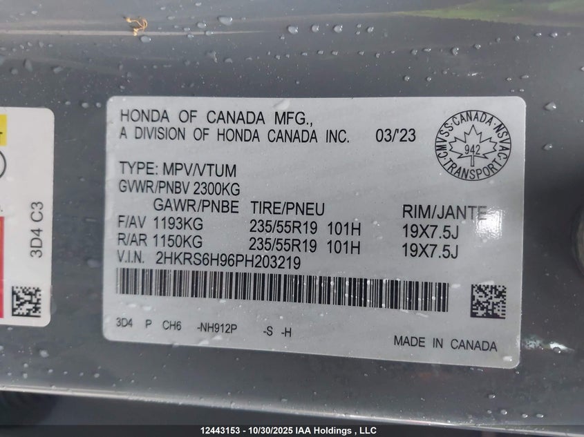 2HKRS6H96PH203219 2023 HONDA CR-V photo no. 9