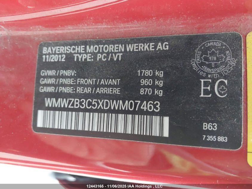 2013 Mini Cooper Countryman VIN: WMWZB3C5XDWM07463 Lot: 12443165