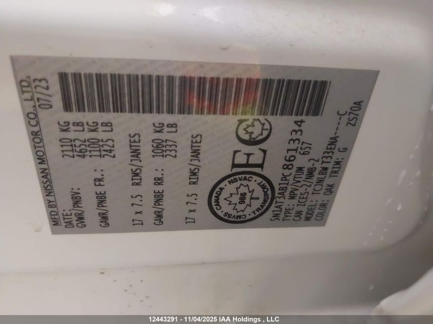 2023 Nissan Rogue S VIN: 5N1AT3AB1PC861334 Lot: 12443291