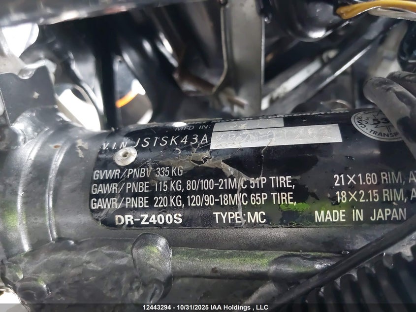 JS1SK43A7B2101262 2011 SUZUKI DR-Z photo no. 10