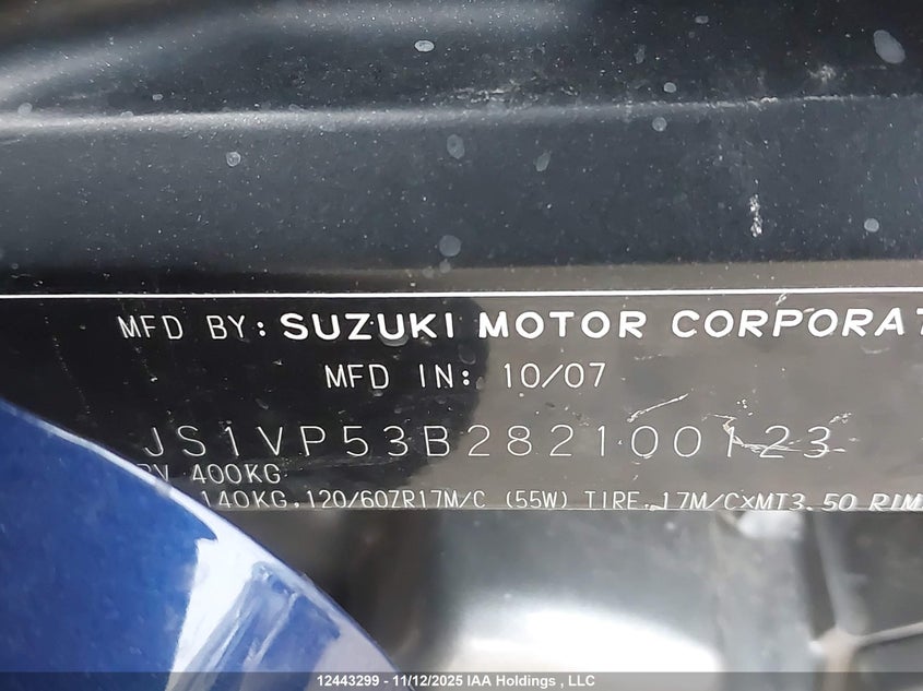 2008 Suzuki Sv650 A VIN: JS1VP53B282100123 Lot: 12443299