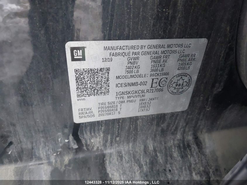 2020 Chevrolet Suburban Ls VIN: 1GNSKGKC9LR217086 Lot: 12443328