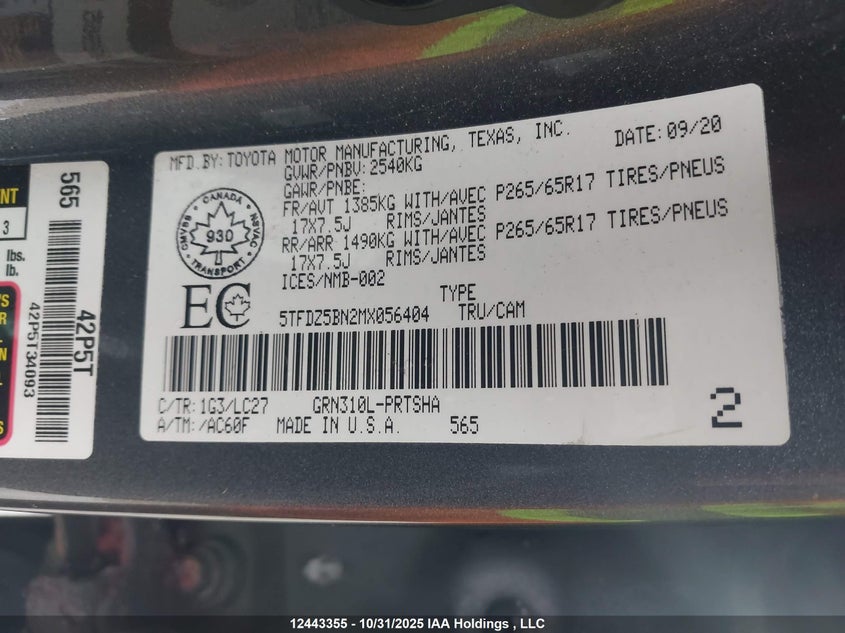 5TFDZ5BN2MX056404 2021 TOYOTA TACOMA photo no. 9