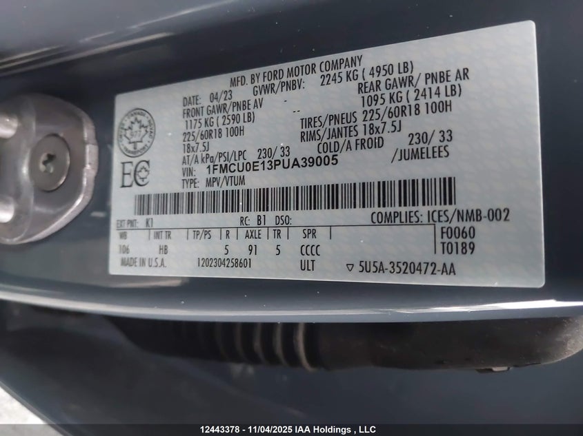 1FMCU0E13PUA39005 2023 FORD ESCAPE photo no. 9