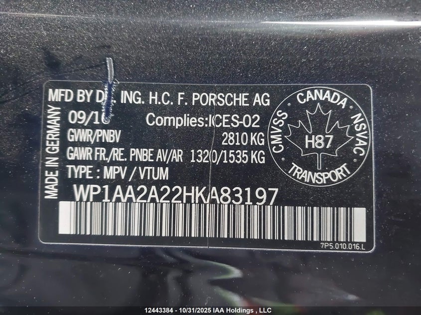 WP1AA2A22HKA83197 2017 PORSCHE CAYENNE photo no. 9
