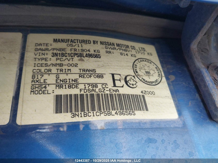 3N1BC1CP5BL496565 2011 NISSAN VERSA photo no. 19