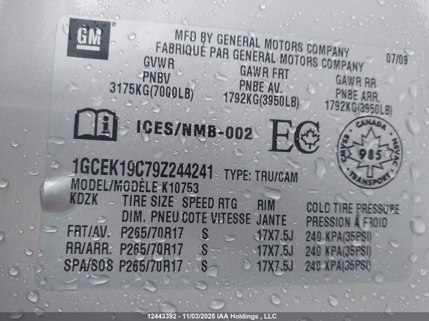 1GCEK19C79Z244241 2009 CHEVROLET SILVERADO photo no. 9