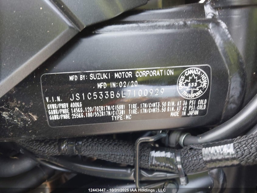 2020 Suzuki Gsx-S750 M/Z VIN: JS1C533B6L7100929 Lot: 12443447