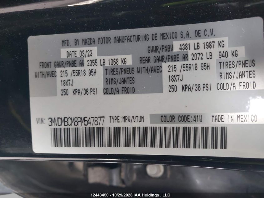 2023 Mazda Cx-30 Gs VIN: 3MVDMBCM8PM547877 Lot: 12443450