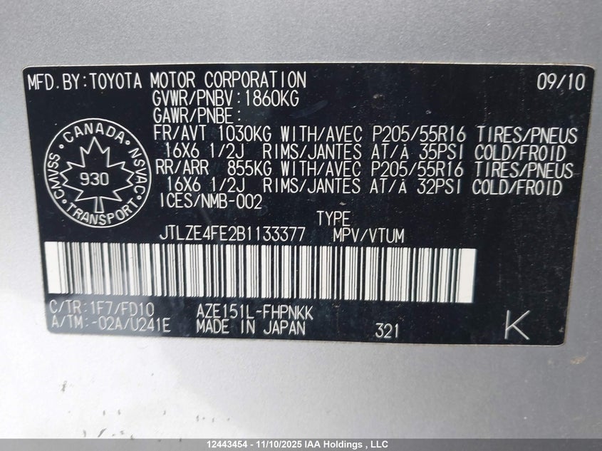 JTLZE4FE2B1133377 2011 TOYOTA  photo no. 9