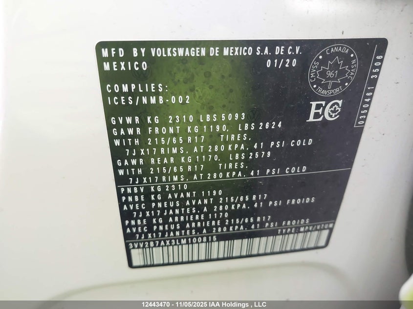 3VV2B7AX3LM100815 2020 VOLKSWAGEN TIGUAN photo no. 9