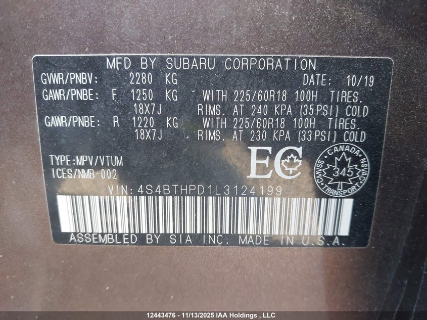 4S4BTHPD1L3124199 2020 SUBARU LEGACY photo no. 9