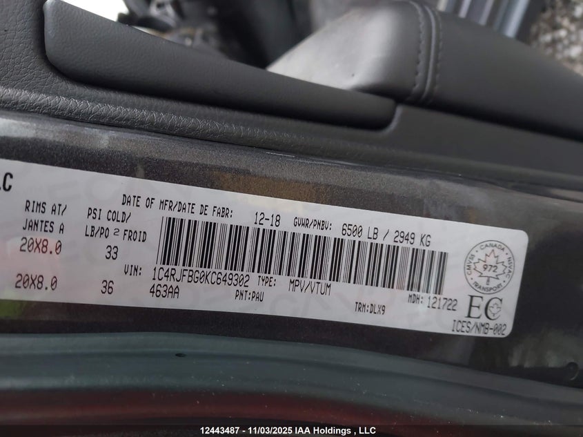 1C4RJFBG0KC649302 2019 JEEP GRAND CHEROKEE photo no. 9
