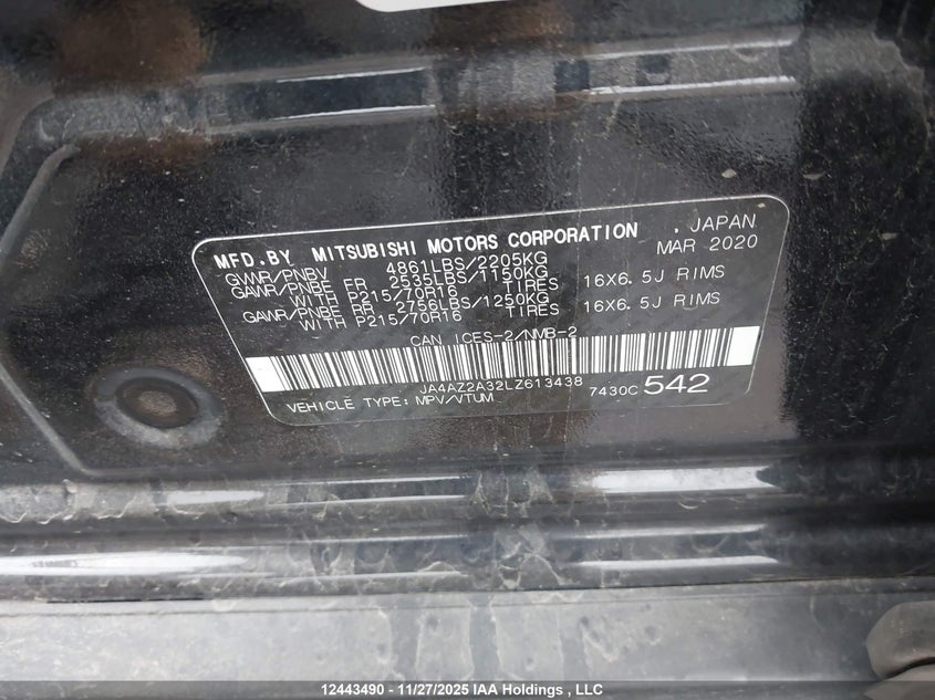 JA4AZ2A32LZ613438 2020 MITSUBISHI OUTLANDER photo no. 9