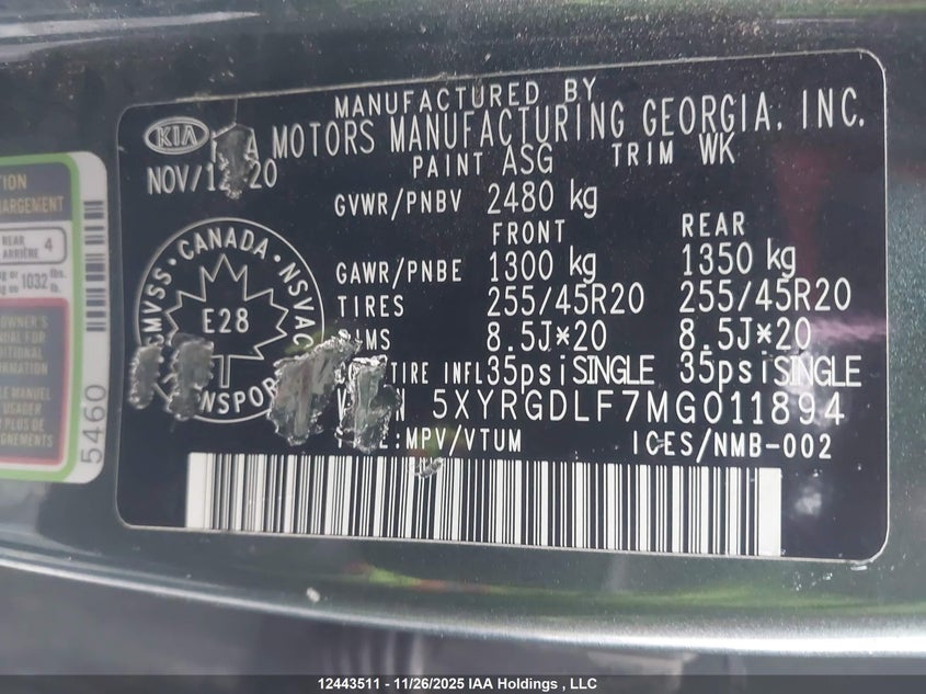5XYRGDLF7MG011894 2021 KIA SORENTO photo no. 9
