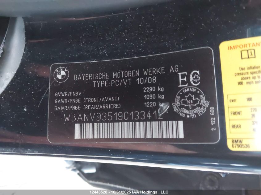 2009 BMW 535 Xi VIN: WBANV93519C133412 Lot: 12443528