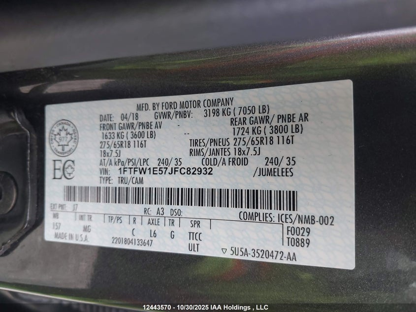 1FTFW1E57JFC82932 2018 FORD F-150 photo no. 9