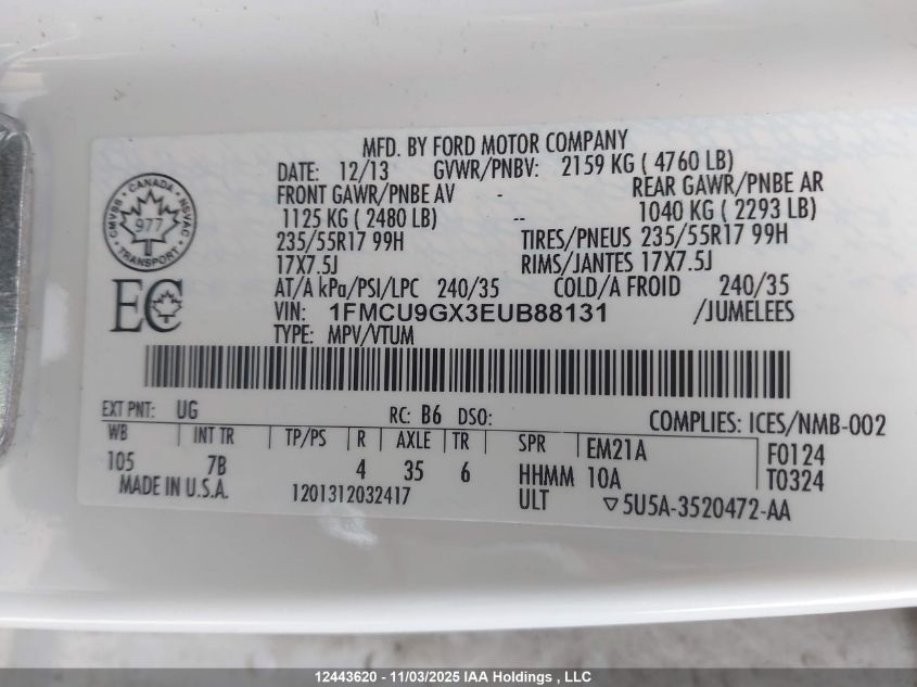 2014 Ford Escape Se VIN: 1FMCU9GX3EUB88131 Lot: 12443620