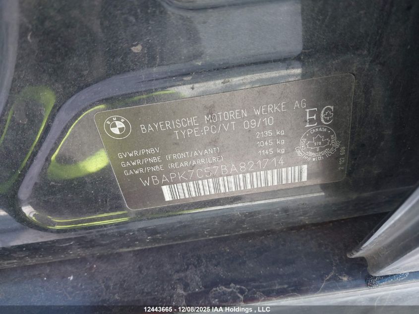 2011 BMW 328I xDrive VIN: WBAPK7C57BA821714 Lot: 12443665