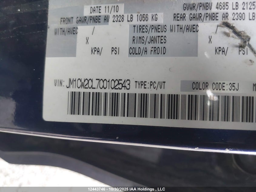JM1CW2CL7C0102543 2012 MAZDA 5 photo no. 9