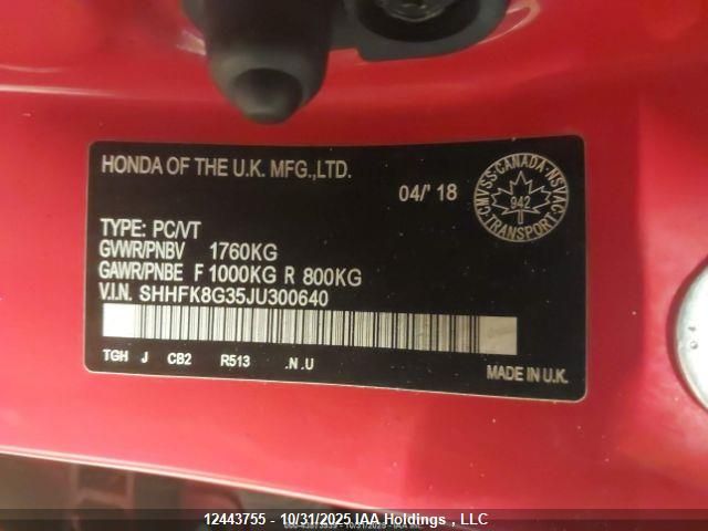 2018 Honda Civic VIN: SHHFK8G35JU300640 Lot: 12443755