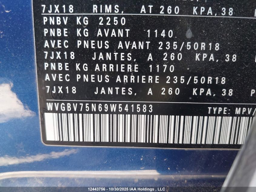 2009 Volkswagen Tiguan 2.0T Comfortline/2.0T Highline/2.0T Trendline VIN: WVGBV75N69W541583 Lot: 12443756
