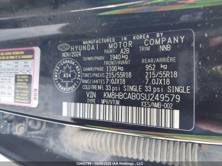 2025 Hyundai Kona Sel VIN: KM8HBCAB0SU249579 Lot: 12443786