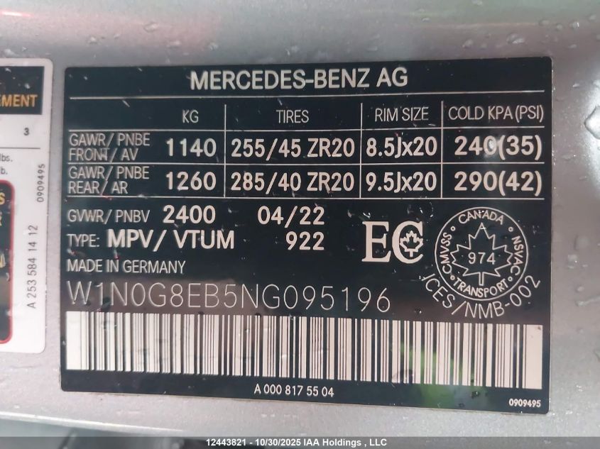 2022 Mercedes-Benz Glc 300 4Matic VIN: W1N0G8EB5NG095196 Lot: 12443821