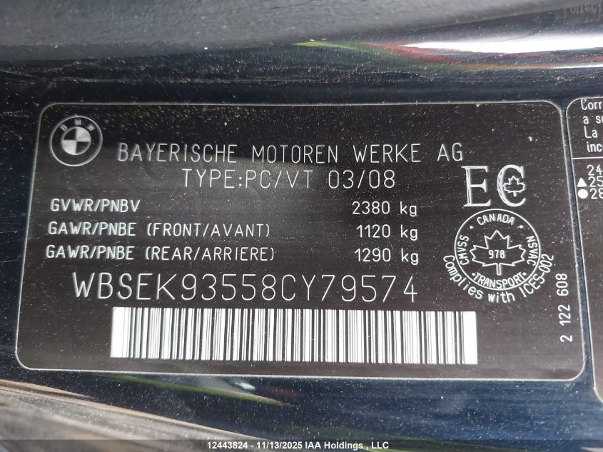 2008 BMW M6 VIN: WBSEK93558CY79574 Lot: 12443824