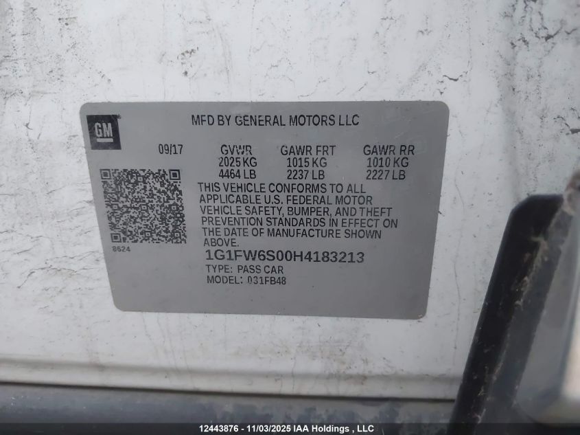 2017 Chevrolet Bolt Ev Lt VIN: 1G1FW6S00H4183213 Lot: 12443876