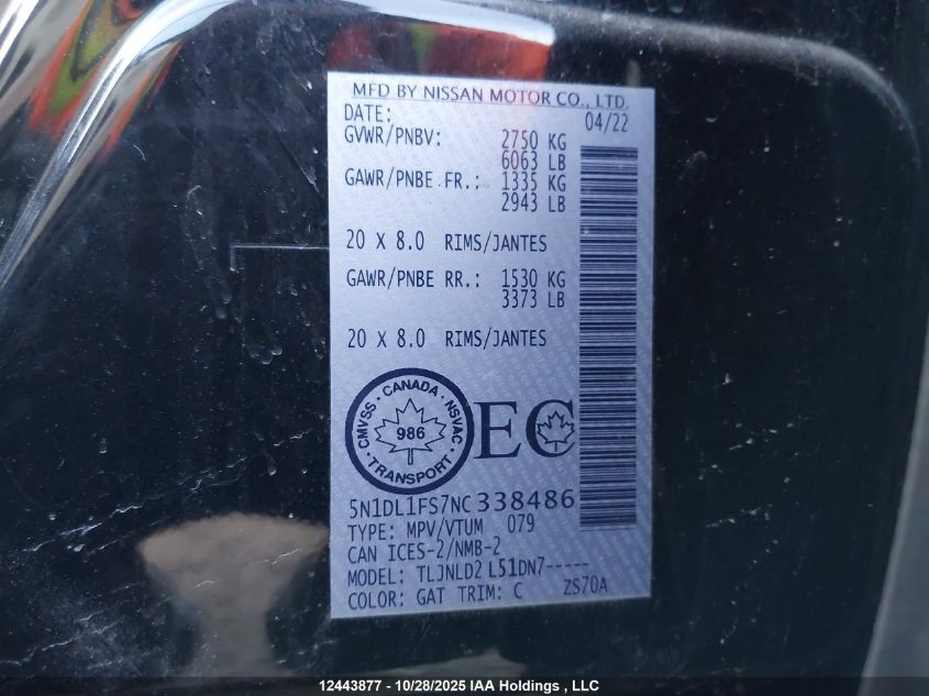 2022 Infiniti Qx60 Luxe VIN: 5N1DL1FS7NC338486 Lot: 12443877