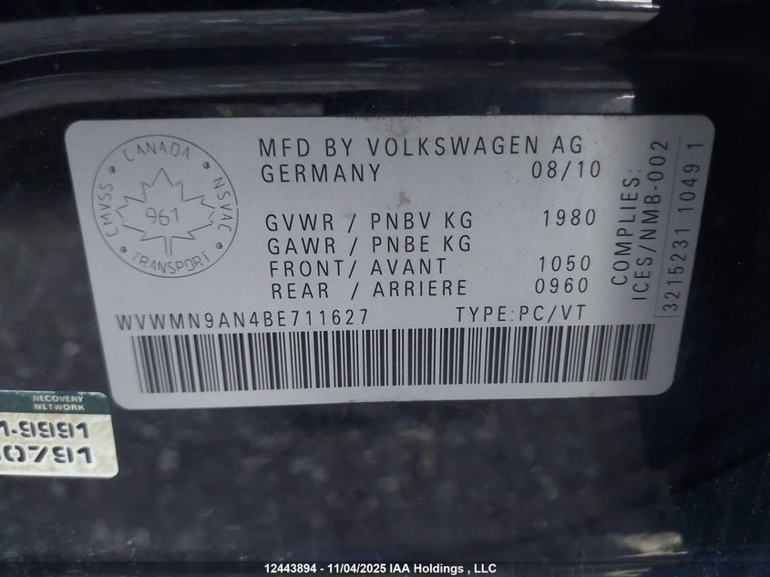 WVWMN9AN4BE711627 2011 VOLKSWAGEN PASSAT CC photo no. 9