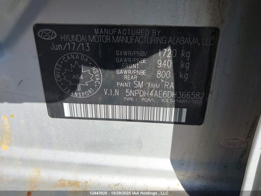 5NPDH4AE6DH366582 2013 HYUNDAI ELANTRA photo no. 9