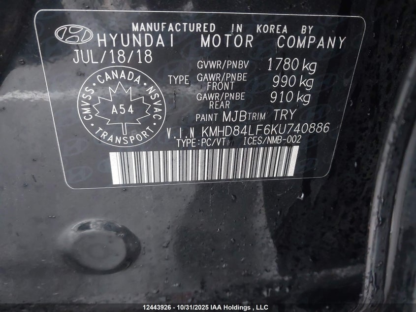 KMHD84LF6KU740886 2019 HYUNDAI ELANTRA photo no. 9