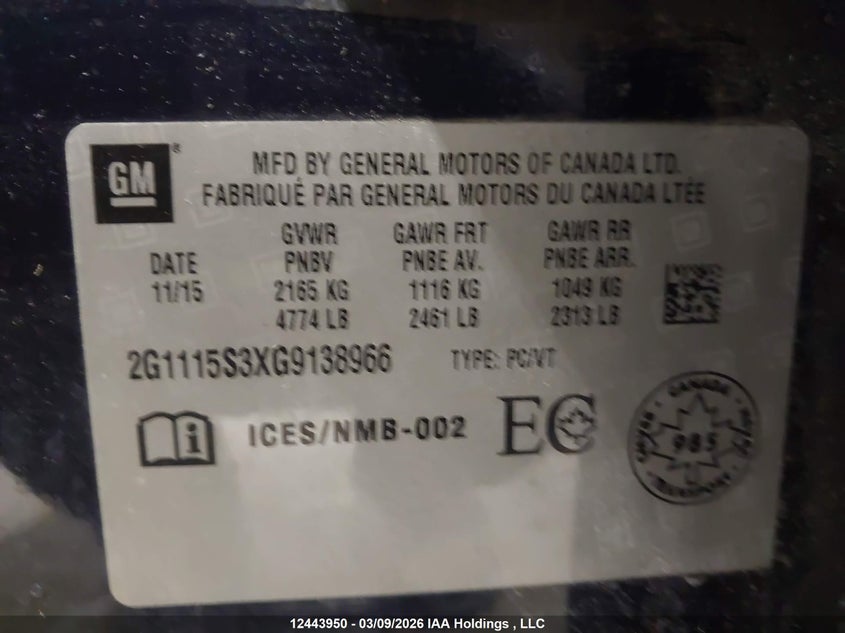 2G1115S3XG9138966 2016 CHEVROLET IMPALA photo no. 9