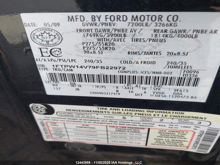 1FTPW14V79FB22972 2009 FORD F-150 photo no. 9
