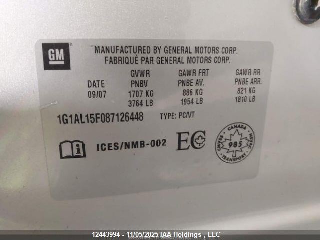 2008 Chevrolet Cobalt Lt VIN: 1G1AL15F087126448 Lot: 12443994