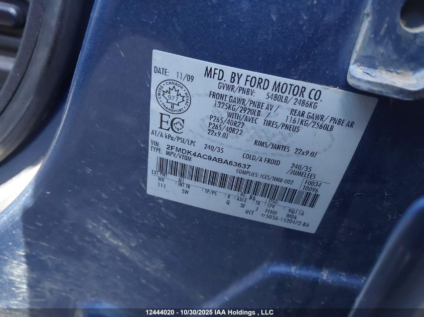 2010 Ford Edge Sport VIN: 2FMDK4AC9ABA63637 Lot: 12444020