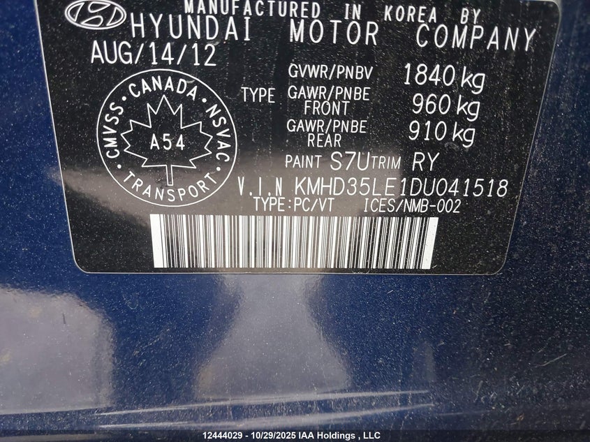 2013 Hyundai Elantra Gt Gls VIN: KMHD35LE1DU041518 Lot: 12444029