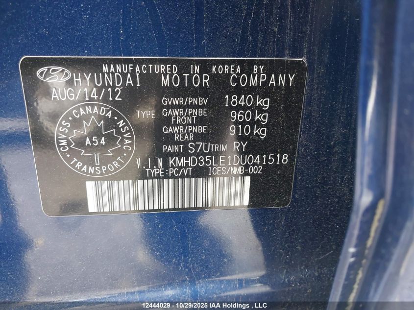 2013 Hyundai Elantra Gt Gls VIN: KMHD35LE1DU041518 Lot: 12444029