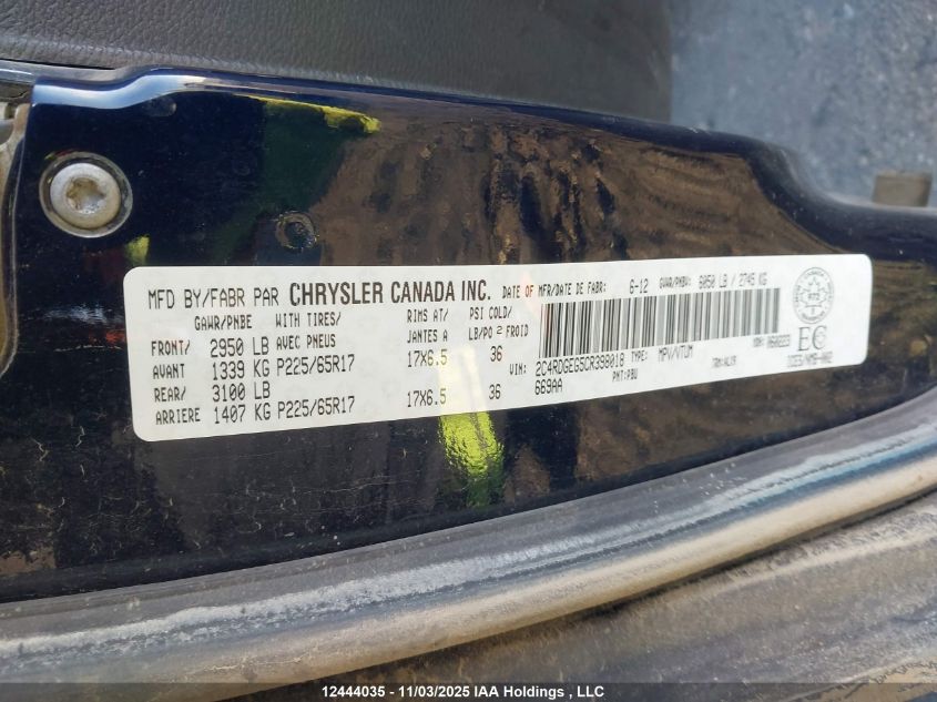 2012 Dodge Grand Caravan R/T VIN: 2C4RDGEG5CR398018 Lot: 12444035