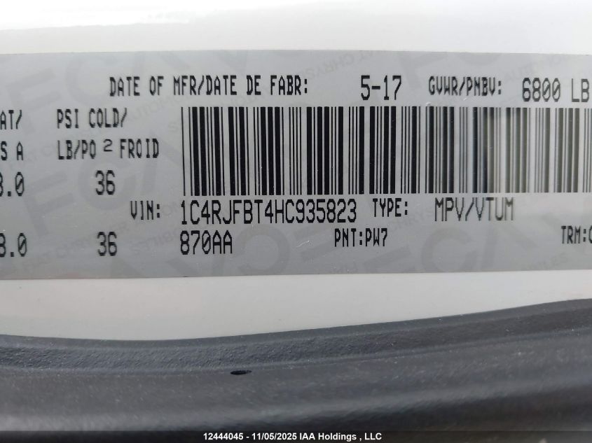 2017 Jeep Grand Cherokee Limited VIN: 1C4RJFBT4HC935823 Lot: 12444045