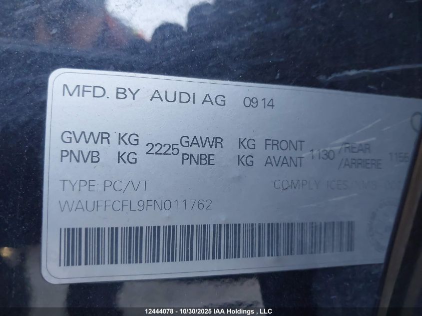 2015 Audi A4 Premium Plus VIN: WAUFFCFL9FN011762 Lot: 12444078