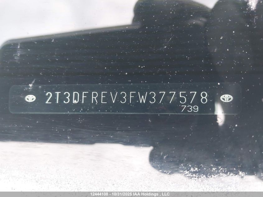 2015 Toyota Rav4 Limited VIN: 2T3DFREV3FW377578 Lot: 12444108